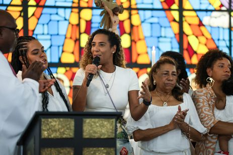 Rio de Janeiro (RJ), 14/03/2025 - A ministra da Igualdade Racial, Anielle Franco fala durante missa em memória de sua irmã, Marielle Franco, na Igreja Nossa Senhora do Parto, no centro do Rio de Janeiro. Foto: Tomaz Silva/Agência Brasil