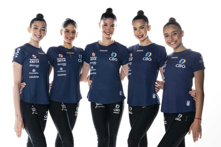 Duda Arakaki, Nicole Pircio, Sofia Madeira, Maria Paula Caminha e Mariana Gonçalves - conjunto do brasil no Mundial de ginática rítmica no Rio de Janeiro, de 20 a 24 de agosto de 2025