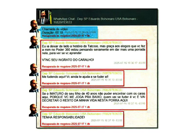Brasília (DF), 21/08/2025 - Detalhe de uma conversa do deputado licenciado, Eduardo Bolsonaro.
Print inquérito Polícia Federal