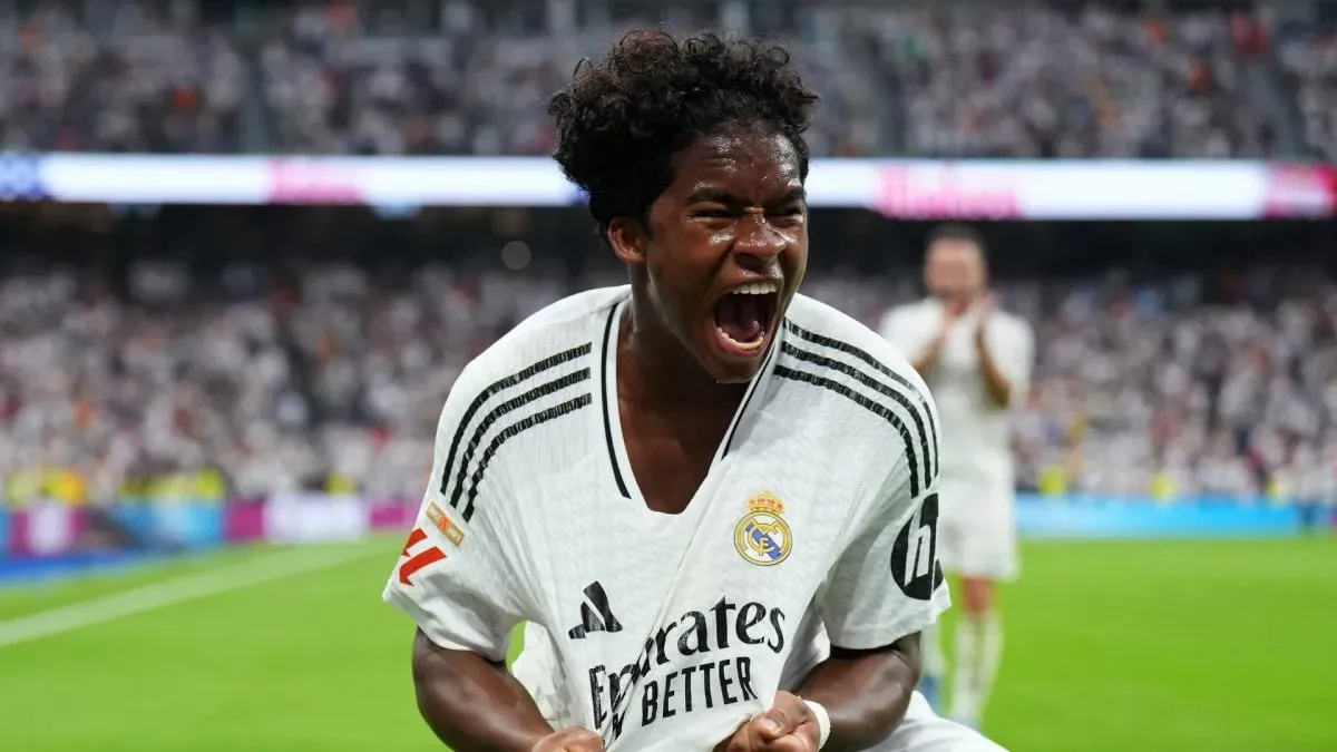 Endrick, do Real Madrid, comemora.