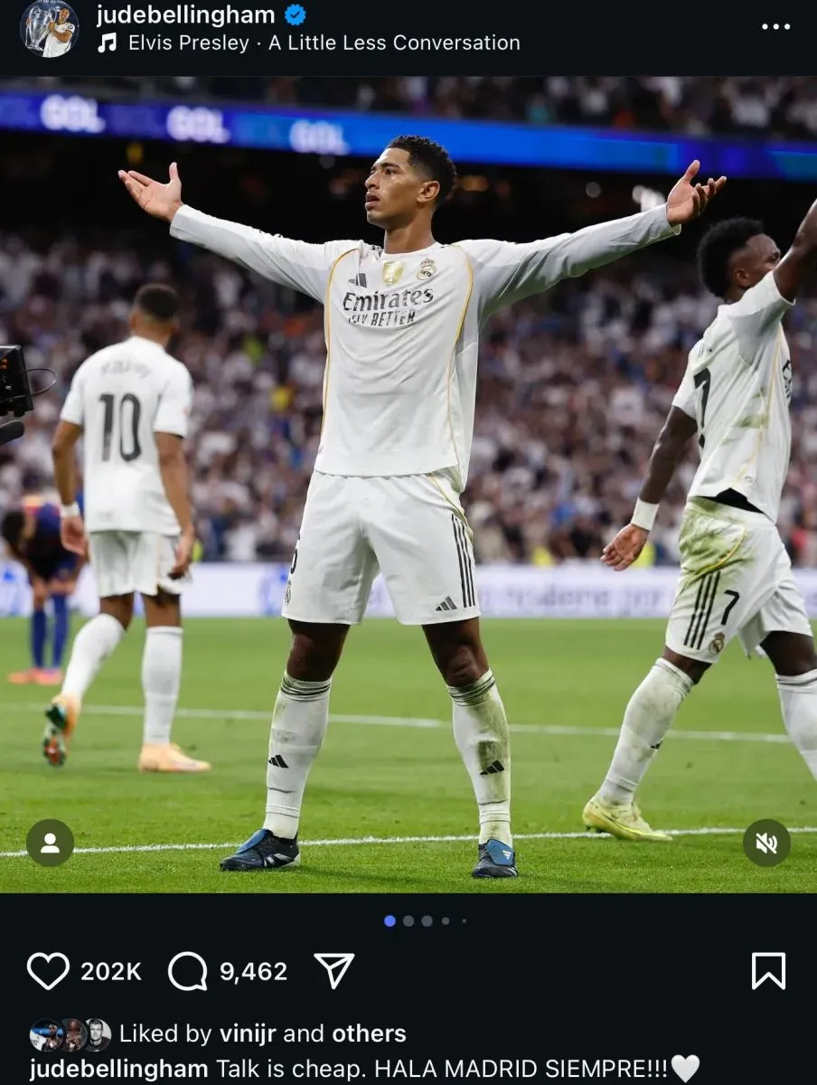 Postagem de Jude Bellingham no Instagram direcionada a Lamine Yamal.