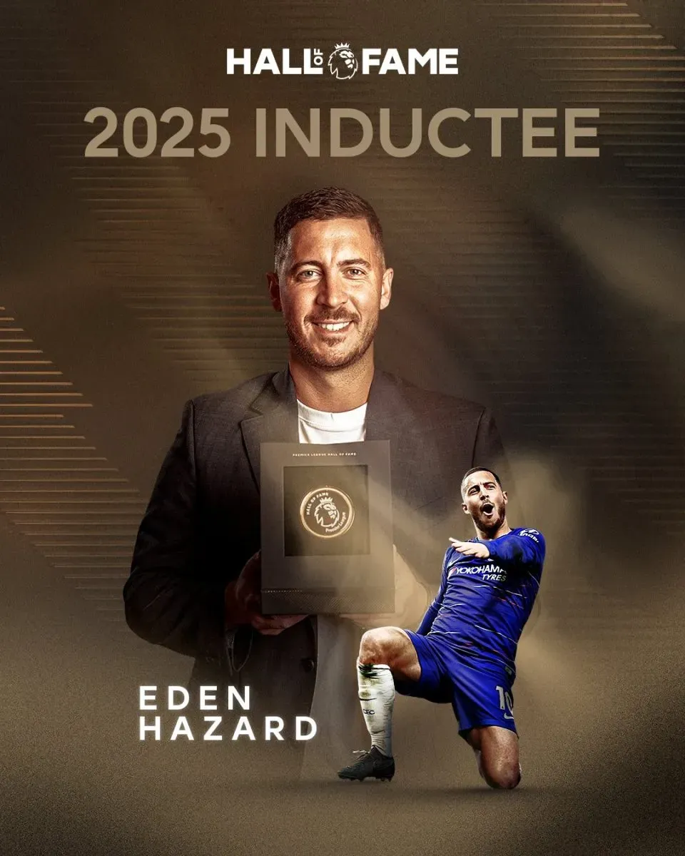 Eden Hazard anunciado como novo membro do Hall da Fama da Premier League.