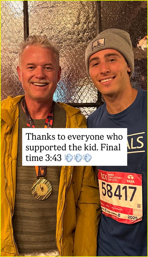 Eric Dane com o primo depois da Maratona de Nova York