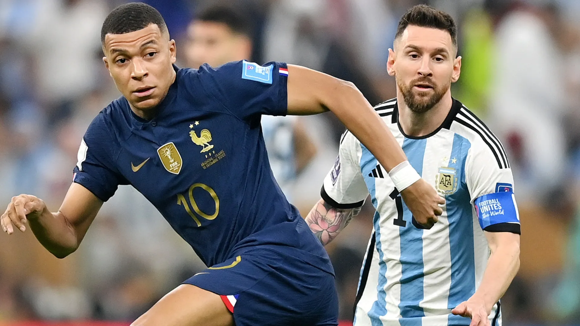 Kylian Mbappé, da França, e Lionel Messi, da Argentina