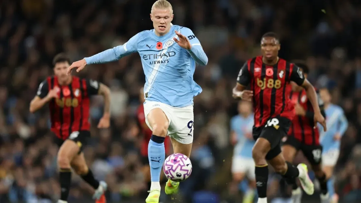 Erling Haaland contra o AFC Bournemouth.