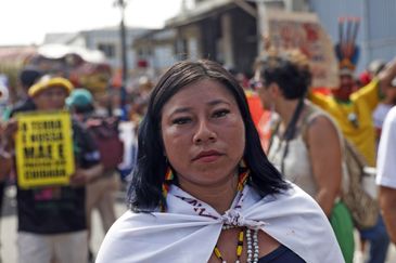 Belém (PA), 17/11/2025 - Vilma Vera Caletana Rios, liderança do povo Ava Guarani, participa da Marcha Global dos Povos Indígenas - A Resposta Somos Nós, evento paralelo à COP30. Foto: Bruno Peres/Agência Brasil