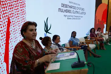 Belém (PA), 19/11/2025 - A ministra das Mulheres, Márcia Lopes, participa do Evento de Alto Nível. Desenhando o futuro: mulheres, clima e justiça, no Pavilhão Brasil, na Blue Zone. Foto: Tânia Rêgo/Agência Brasil