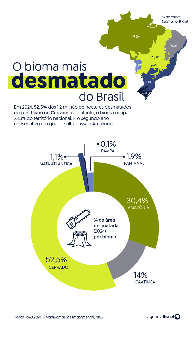 Brasília (DF), 01/11/2025 - Infográficos - especial Fronteira Cerrado. Arte Agência Brasil