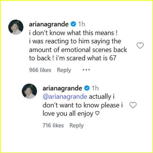 Ariana Grande comenta no Instagram