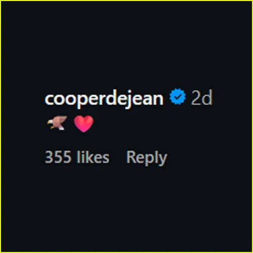 Comentário de Cooper DeJean no Instagram