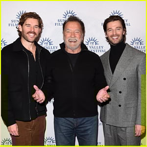 Arnold Schwarzenegger faz uma aparição rara com os filhos Patrick e Christopher no evento do Festival de Cinema de Sun Valley