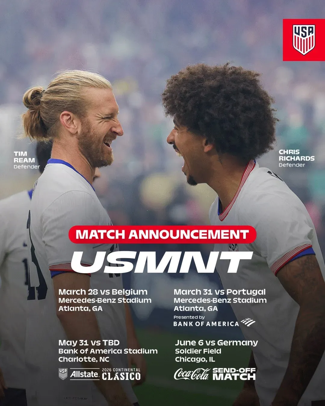 A USMNT confirma os amistosos antes da Copa do Mundo de 2026.