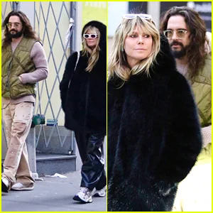 Heidi Klum veste um casaco felpudo para um passeio de fim de semana com o marido Tom Kaulitz e seus filhos