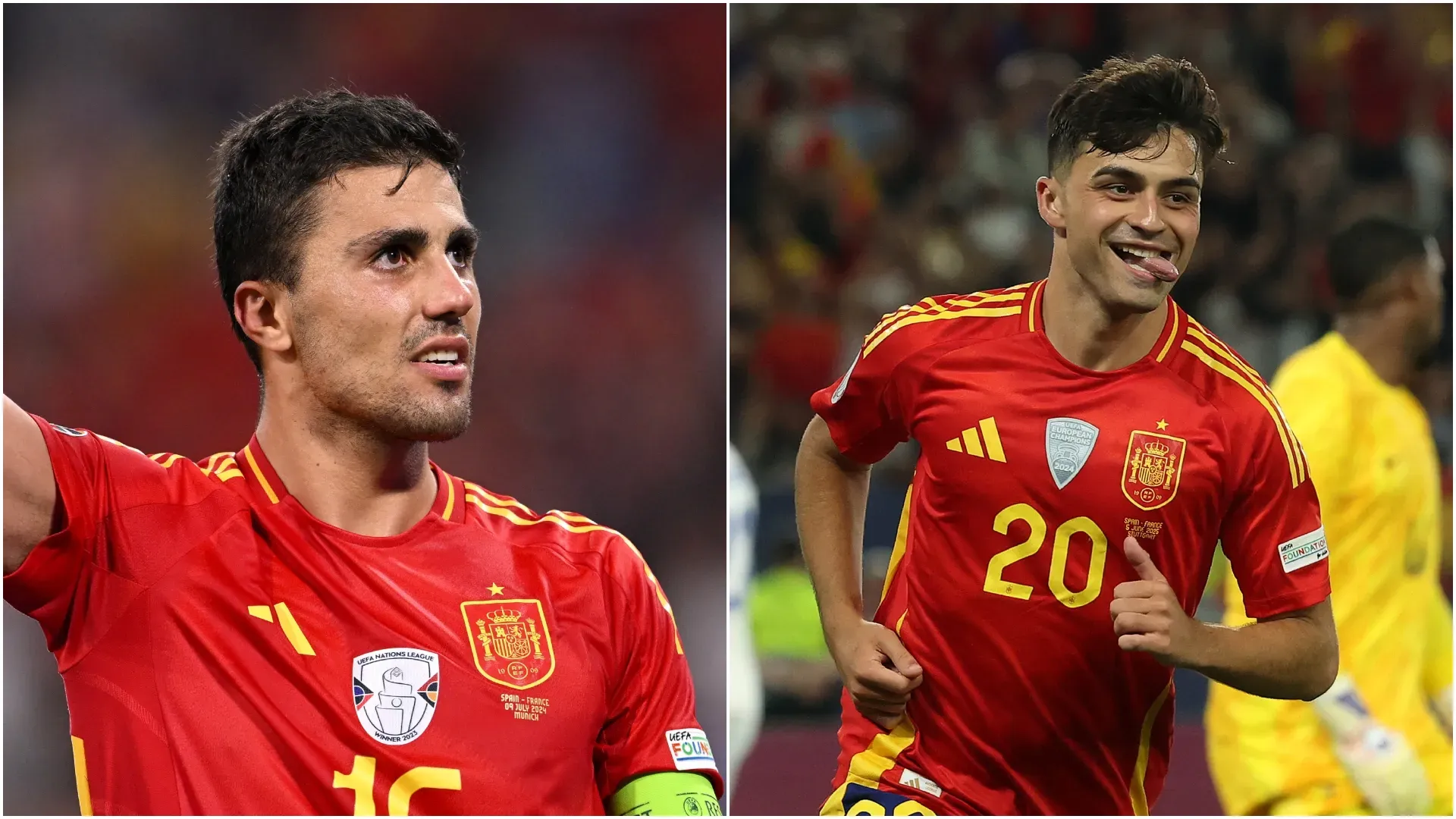 Rodri (L) e Pedri da seleção espanhola.