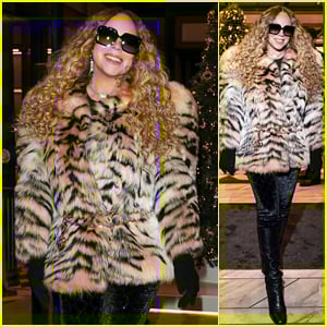 Mariah Carey cumprimenta os fãs e curte Aspen com um casaco glamoroso com estampa de tigre