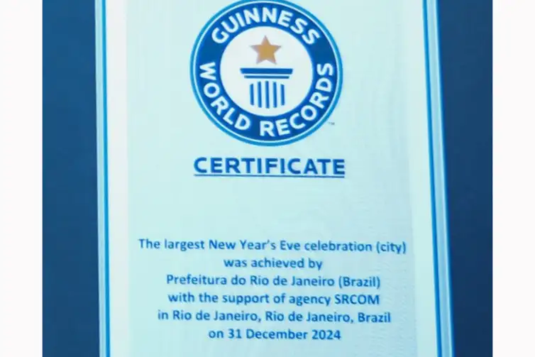Rafael Catarcione/Prefeitura do Rio Rio de Janeiro (RJ), 30/12/2025 - Rio de Janeiro é reconhecido pelo GUINNESS WORLD RECORDS como o Maior Réveillon do Mundo. O título foi concedido após análise dos critérios estabelecidos pelo GUINNESS WORLD RECORDS. Foto: Rafael Catarcione/Prefeitura do Rio
