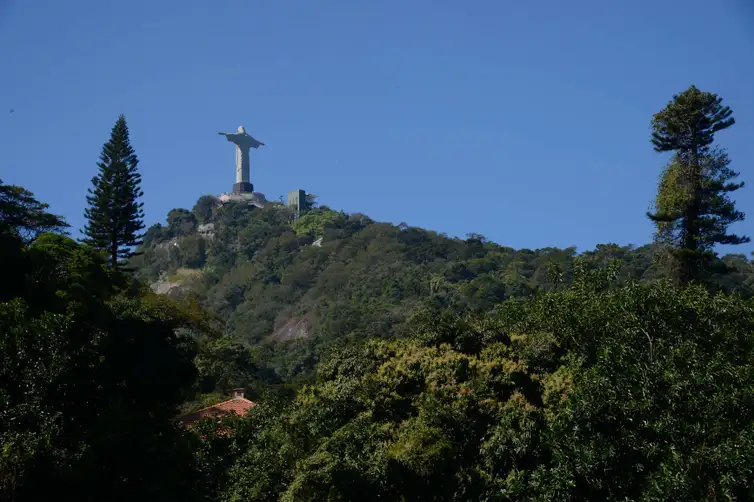 Fernando Frazão/Agência Brasil Rio de Janeiro - Cristo Redentor visto do Parque Nacional da Tijuca, durante mutirão de plantio de mudas de espécies nativas na nascente do Rio Carioca (Fernando Frazão/Agência Brasil)