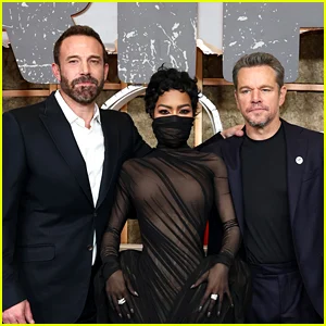 Ben Affleck e Matt Damon juntam-se à nova vencedora do Globo de Ouro, Teyana Taylor, na estreia de 'The Rip' em Nova York!