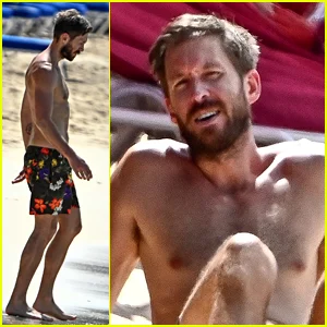 Calvin Harris vai à praia com a esposa Vick Hope durante as férias em Barbados
