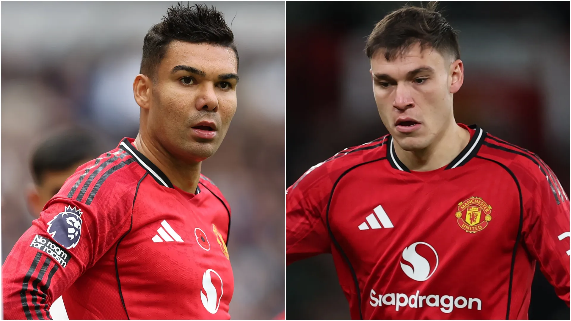 Carlos Casemiro e Manuel Ugarte, do Manchester United