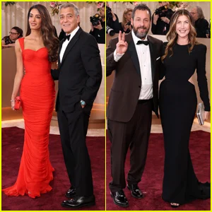 George Clooney e Adam Sandler recebem apoio de suas esposas no Globo de Ouro de 2026