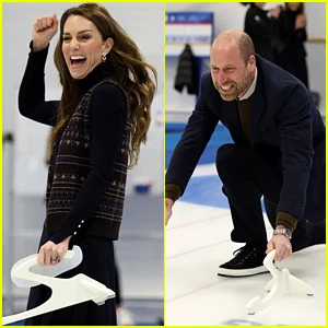 Kate Middleton e Príncipe William competem em uma partida amistosa de curling durante viagem à Escócia