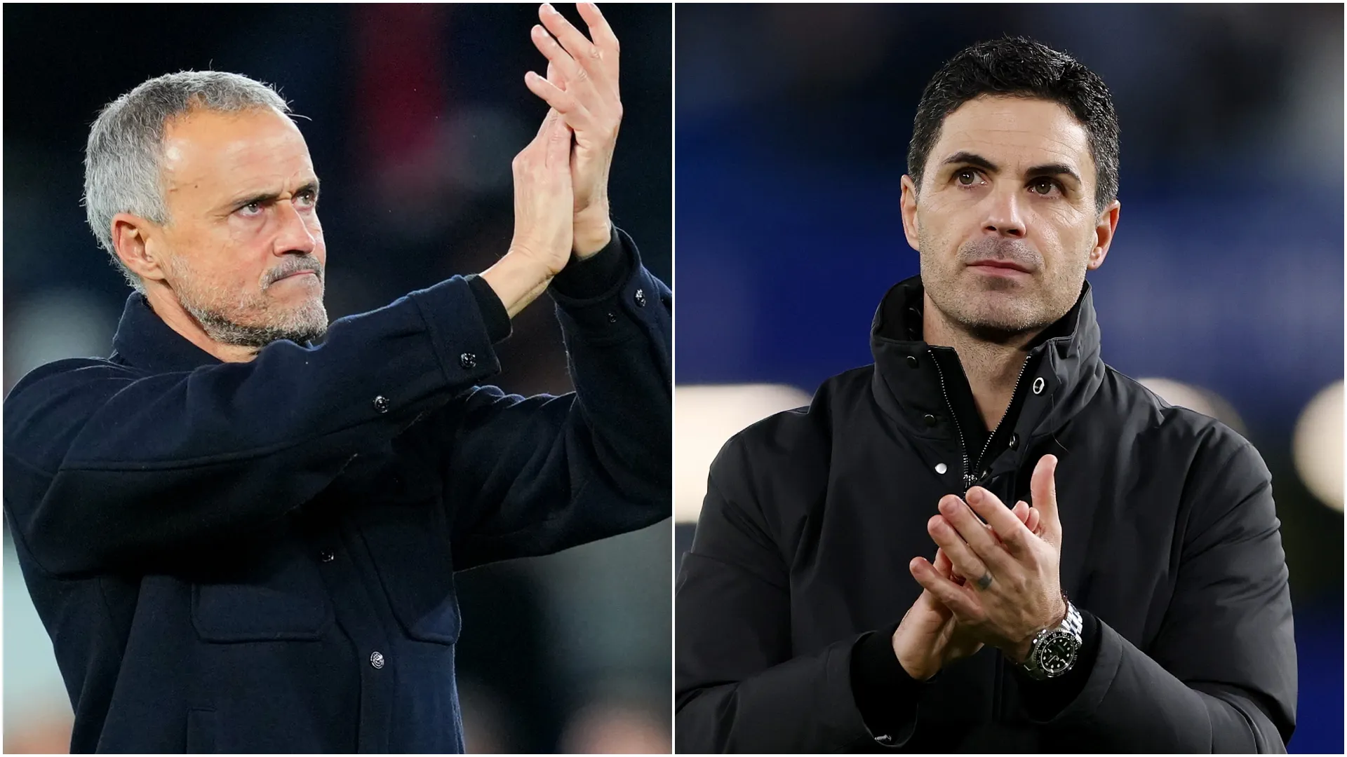Luis Enrique, do PSG, e Mikel Arteta, do Arsenal