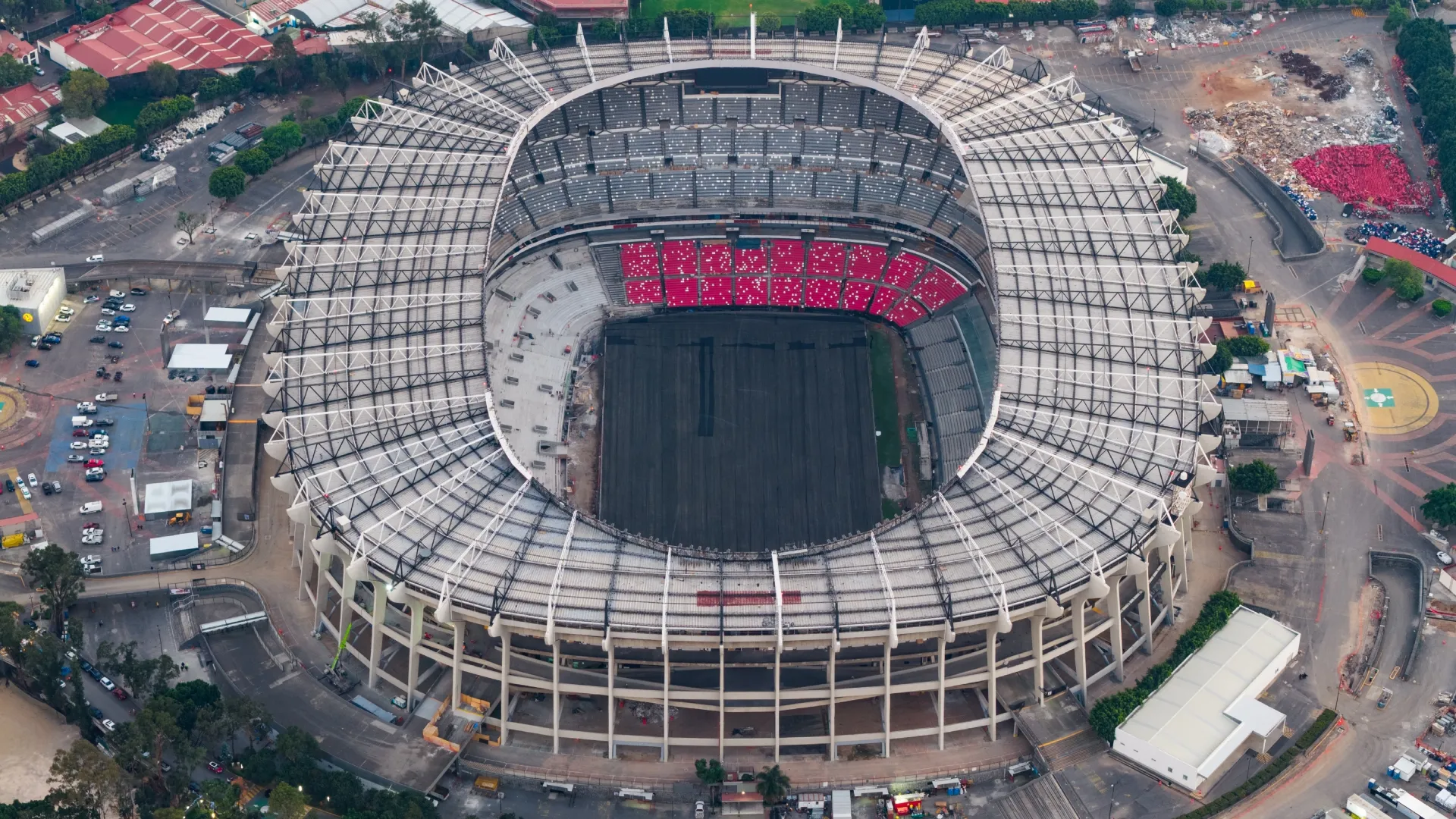 Vista aérea do Estádio Banorte também conhecido como Estádio Azteca em construção.
