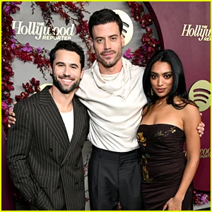 Scott e Kip do Heated Rivalry se reúnem em Los Angeles: François Arnaud e Robbie GK Party com a co-estrela Nadine Bhabha na noite dos indicados