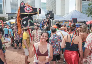 Brasília (DF), 14/02/2026 - Carnaval de rua Bloco Aparelhinho no setor bancário sul,  desainer Bruna Daibert
Foto: Joédson Alves/Agência Brasil