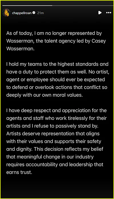 Declaração de Chappell Roan Wasserman