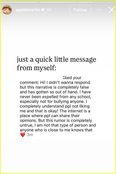 Captura de tela do Apple Martin Instagram Story