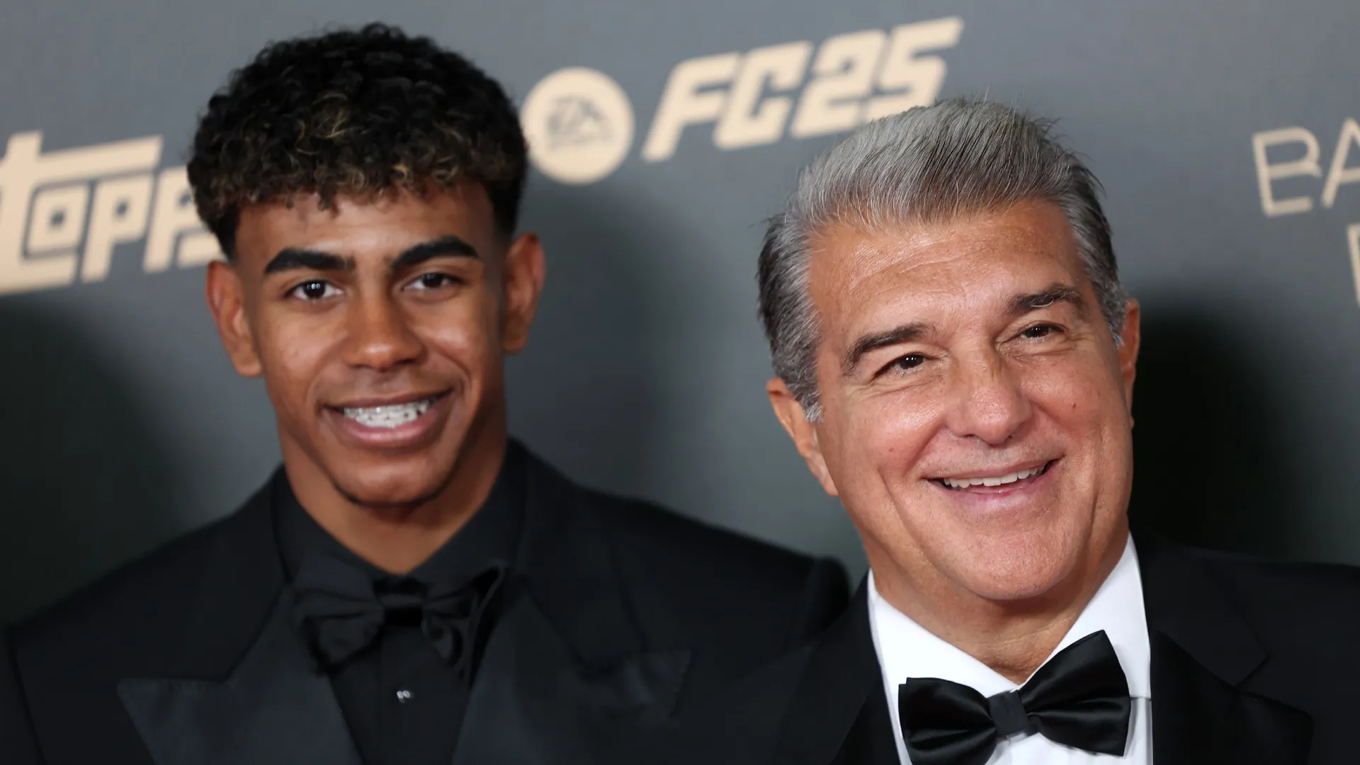 Lamine Yamal da Espanha e FC Barcelona e Joan Laporta.