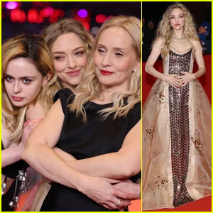 Amanda Seyfried dá um grande abraço com Viola Prettejohn e Mona Fastvold na estreia de 'The Testament of Ann Lee' Berlinale 2026