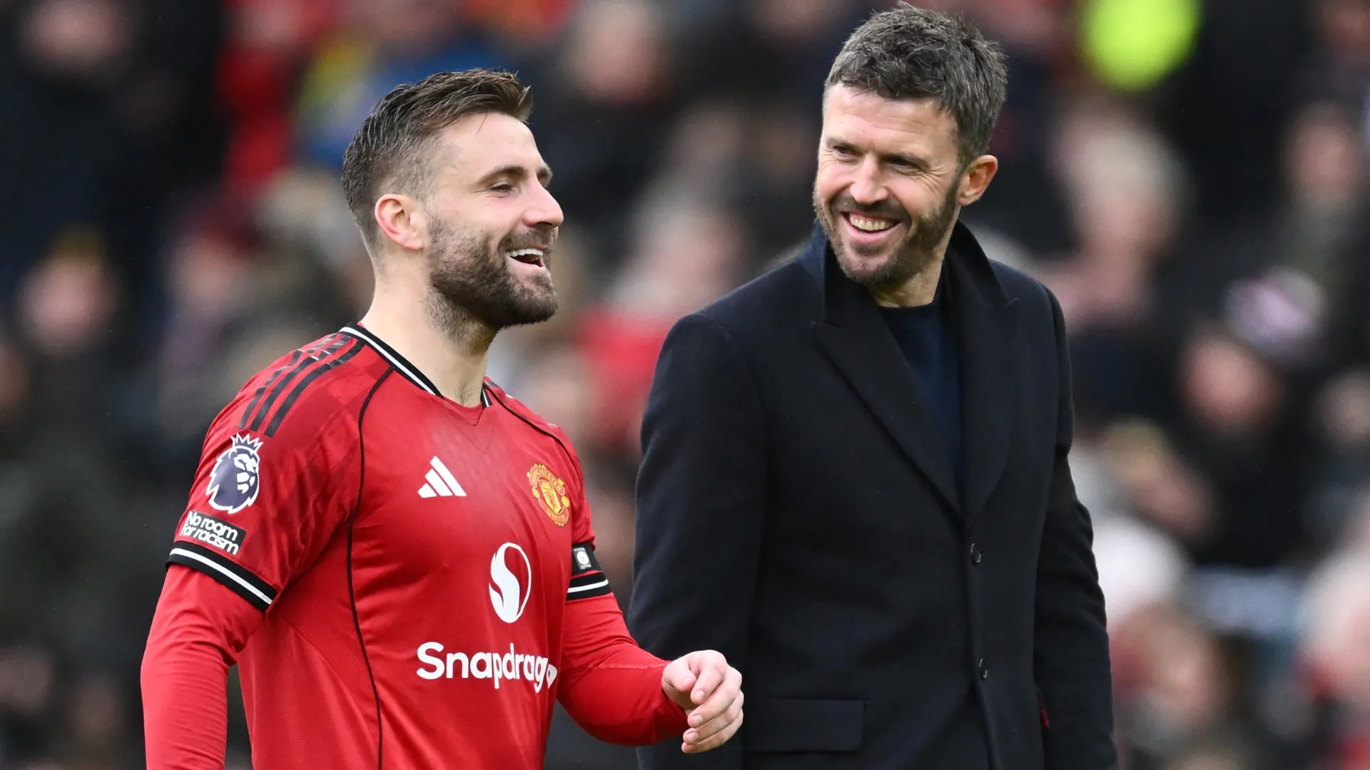 Luke Shaw e Michael Carrick, do Manchester United