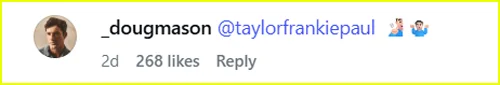 Comentário de Doug Mason no Instagram