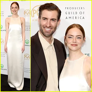 Emma Stone e seu marido Dave McCary fazem uma rara aparição no tapete vermelho no Producers Guild Awards 2026