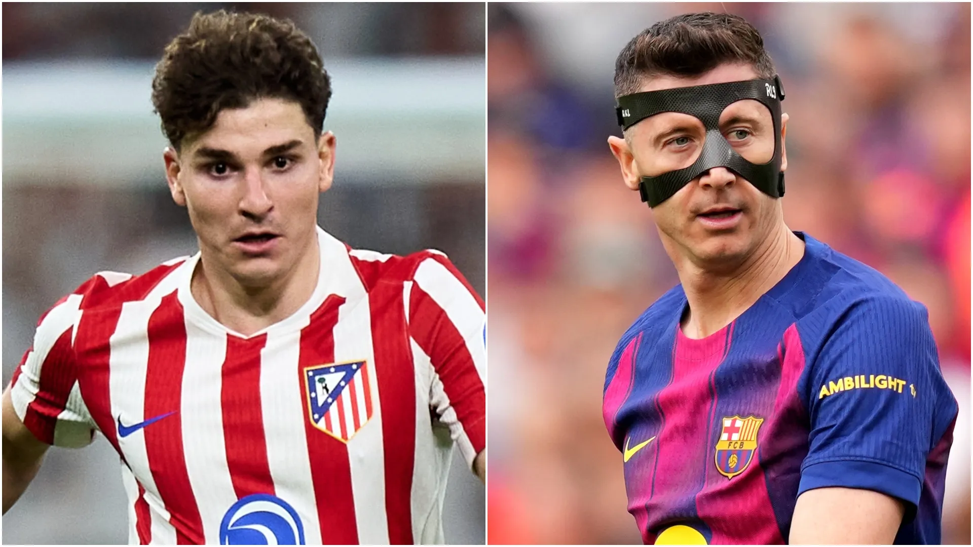 Julián Alvarez do Atlético de Madrid e Robert Lewandowski do FC Barcelona.