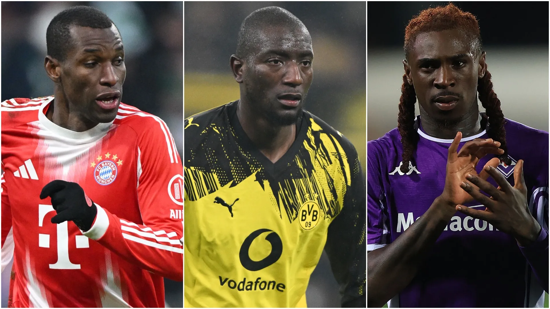 Nicolas Jackson do FC Bayern de Munique, Serhou Guirassy do Borussia Dortmund e Moise Kean da ACF Fiorentina.