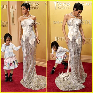 Rue, filha de Teyana Taylor, atua como sua estilista no tapete vermelho do Actor Awards 2026
