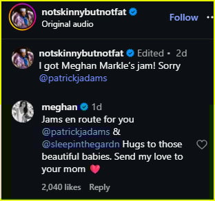 Comentário de Meghan Markle no Instagram