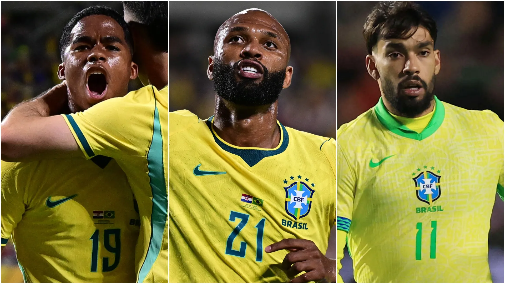 Brazil national team stars Endrick, Igor Thiago and Lucas Paquetá.