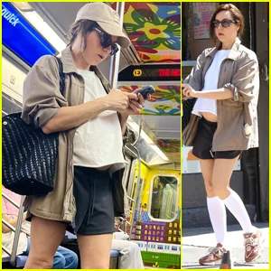 Aubrey Plaza mostra barriga crescente em top cropped em Nova York