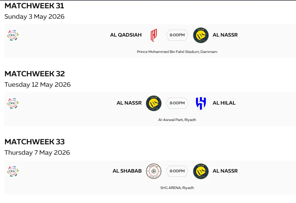 Próximos jogos do Al Nast