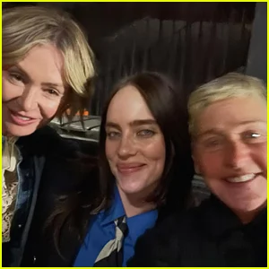Ellen DeGeneres e esposa Portia de Rossi tiram selfie com Billie Eilish na estreia do filme concerto 'Hit Me Hard & Soft' após pular tapete