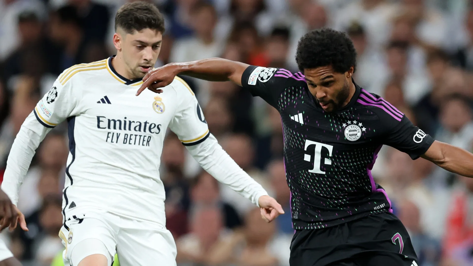 Serge Gnabry, estrela do Bayern de Munique, e Federico Valverde, do Real Madrid