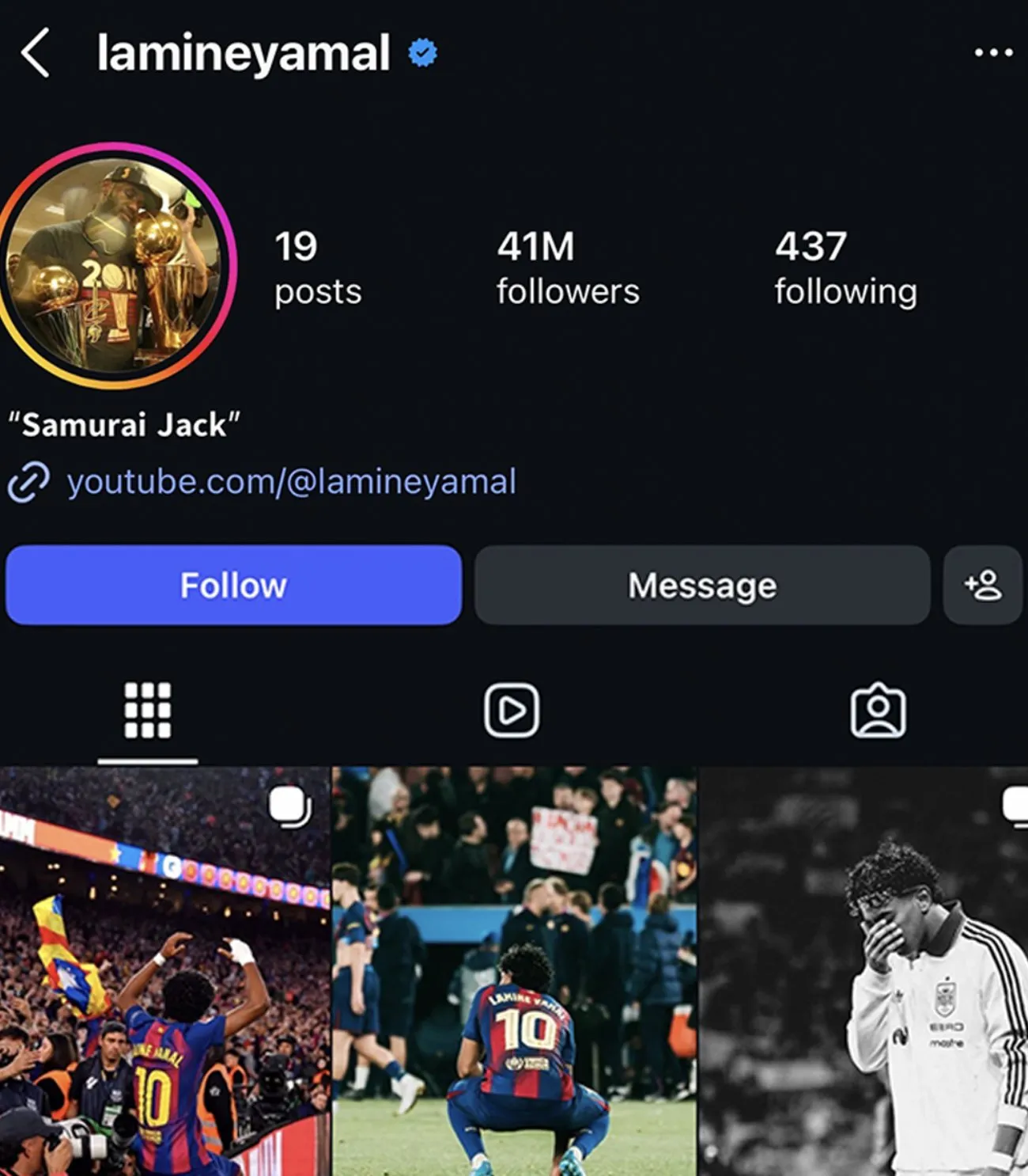 Foto do perfil do Instagram de Lamine Yamal.