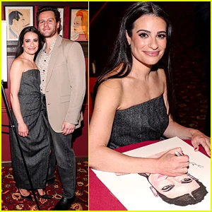 Lea Michele recebe apoio dos membros do elenco de 'Glee' na inauguração do retrato de Sardi