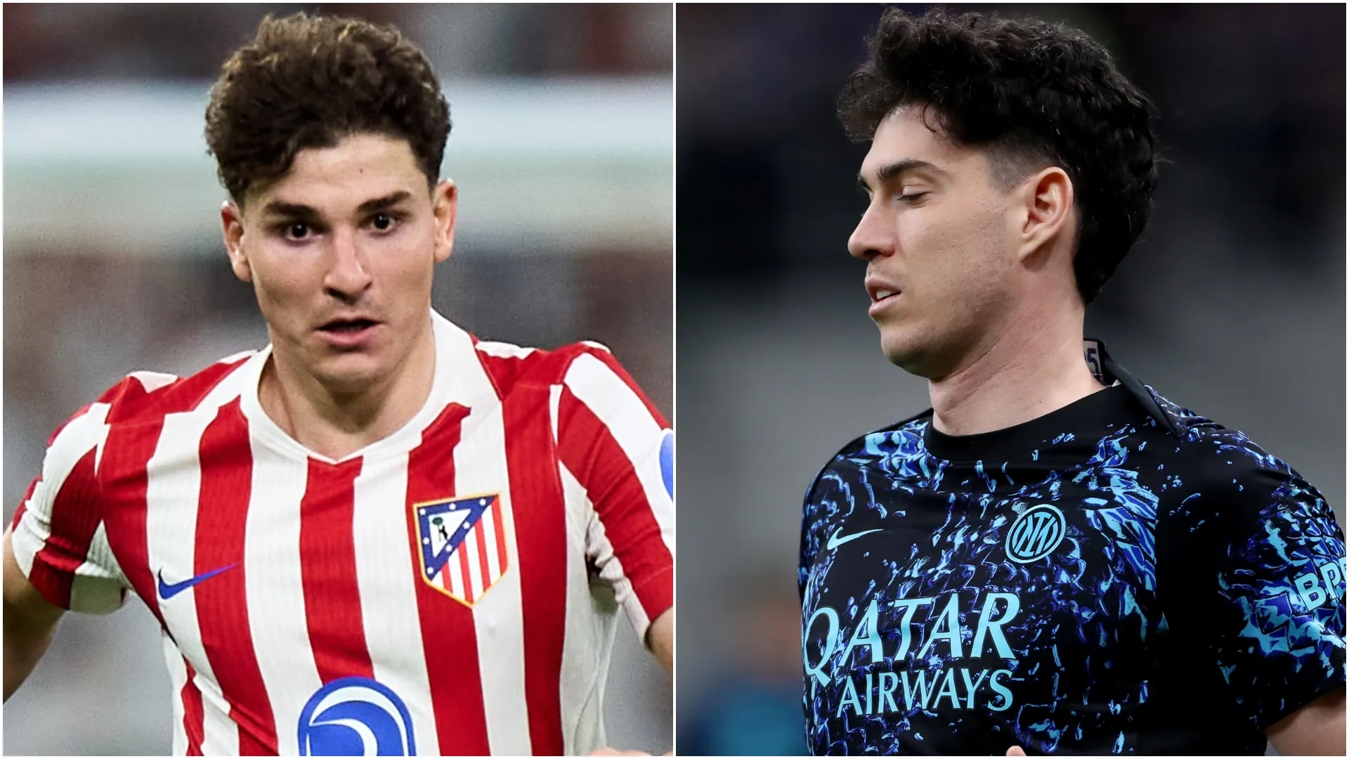 Julián Alvarez do Atlético de Madrid e Alessandro Bastoni do Inter de Milão.