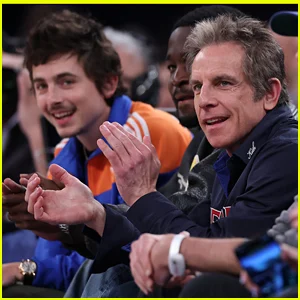 Timothee Chalamet e Ben Stiller torcem juntos pelo New York Knicks no jogo dos playoffs